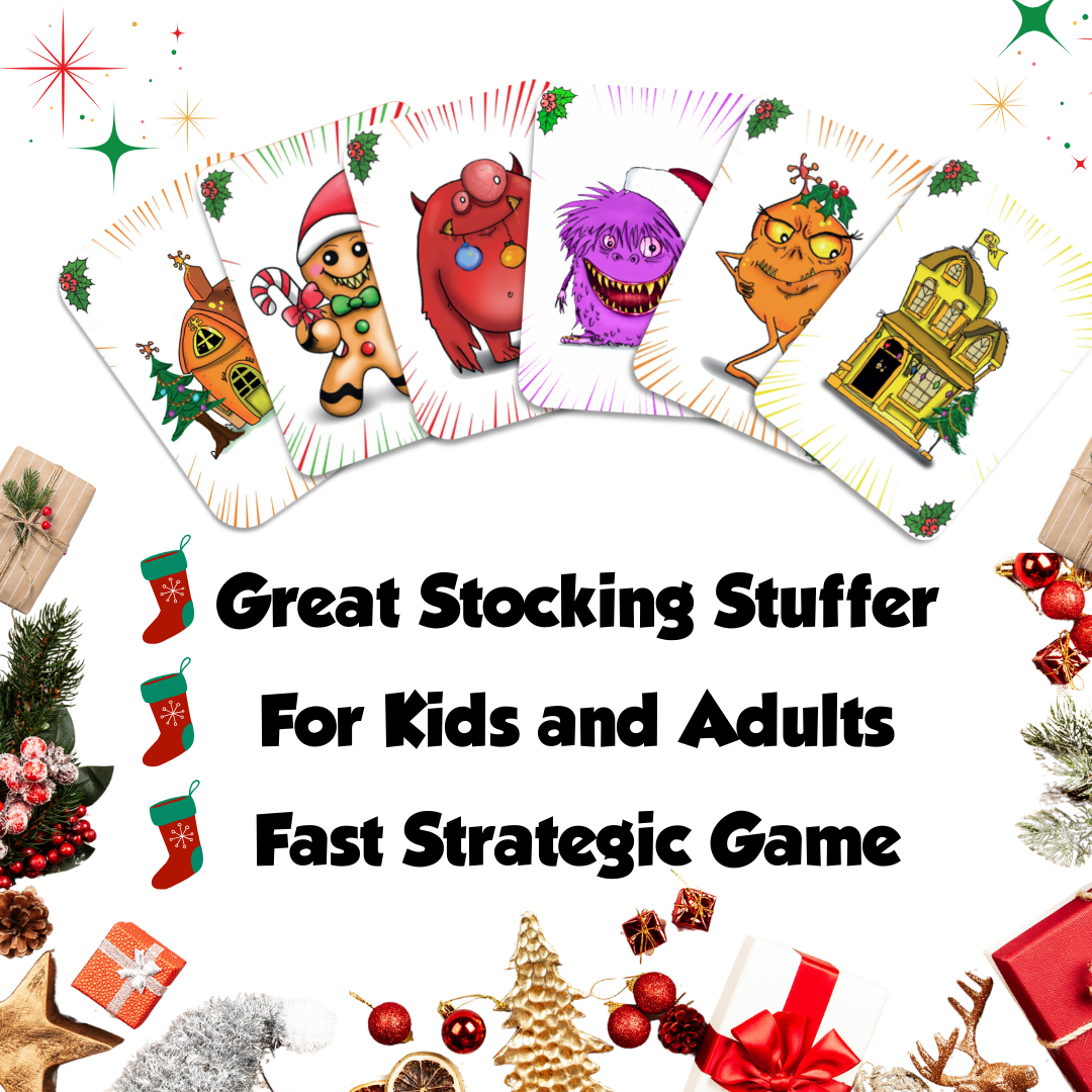 The Purple Owl Games - Homebound Monsters Christmas Edition. Great Stocking Stuffers.
Card game for kids and adults.
Fast Strategic Game for Family Game Night and Holidays.