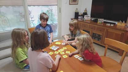 Hiding Monsters is a memory-matching card game for kids ages 8-12 and 4-8.  What's Inside? 36 big square cards featuring vivid monster artwork and a spinner wheel. Hiding Monsters game with a spinner wheel is a fun matching game for kids. It is easy to learn, with no reading required. It comes in a compact box and is a great game to play on vacations, camping, and any social gathering with kids. 